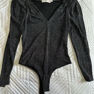 Astr Black Sparkle V-Neck Bodysuit